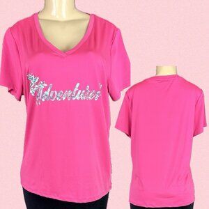 Outdoor Life L Hot Pink V-Neck Floral Adventures Graphic UPF 50 Short Sleeve Tee